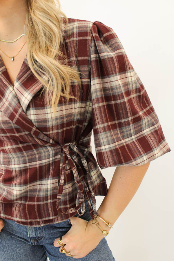 Strikblazer ruiten burgundy | Joy - Afbeelding 2