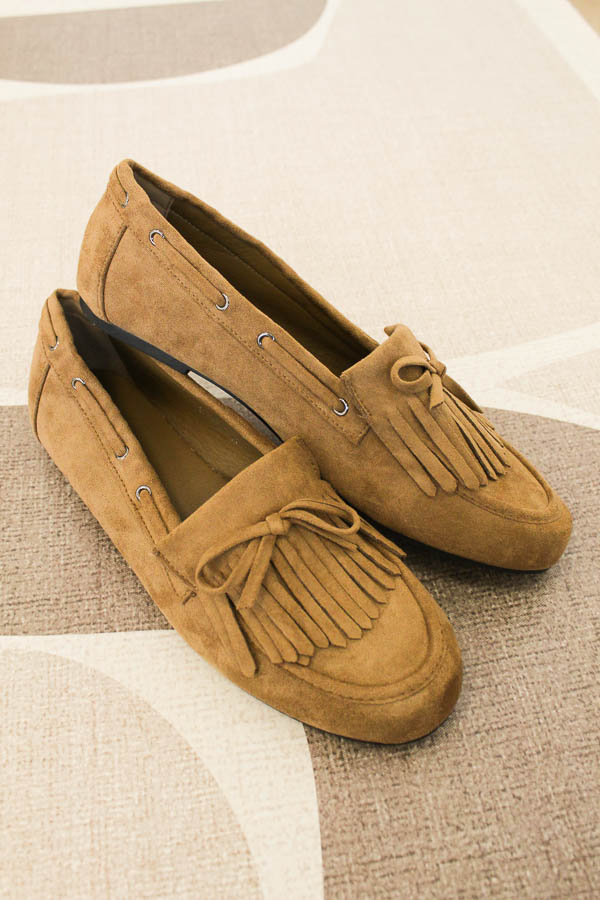 Suede loafers met fringe camel - Afbeelding 2