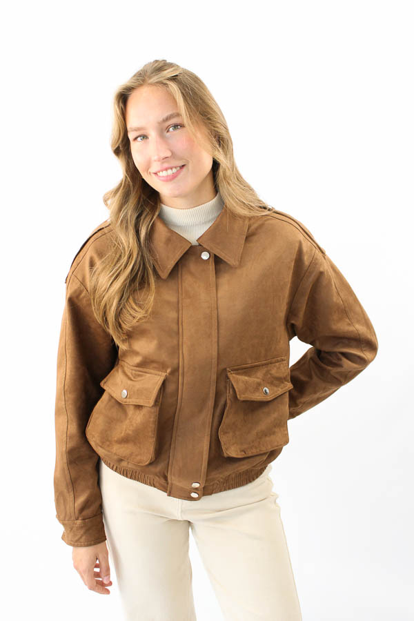 Suedelook jas camel | Inda