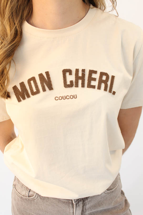 T-shirt beige | Mon cheri - Afbeelding 2