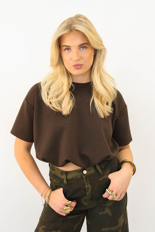 T-shirt geplooid bruin | Nienke