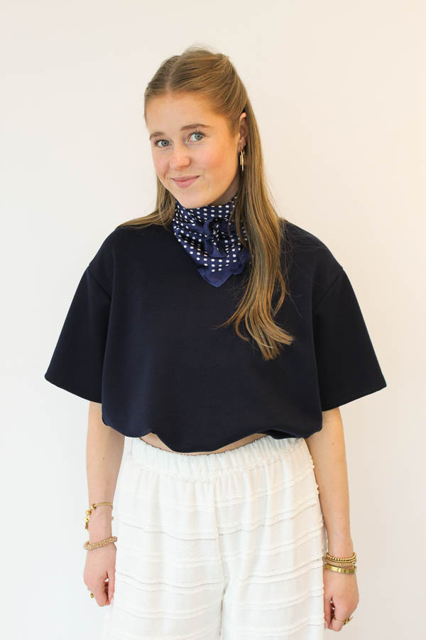 T-shirt geplooid navy | Nienke