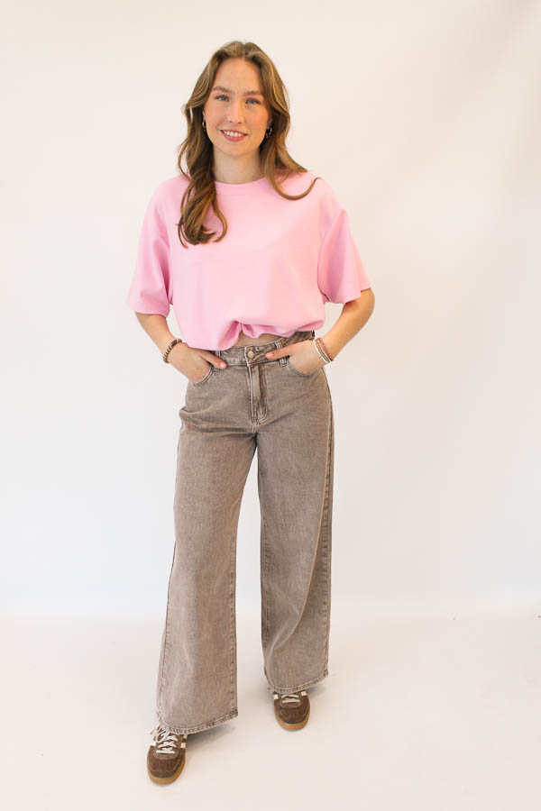 T-shirt geplooid roze | Nienke - Afbeelding 1
