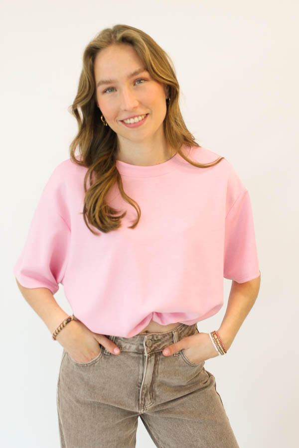 T-shirt geplooid roze | Nienke