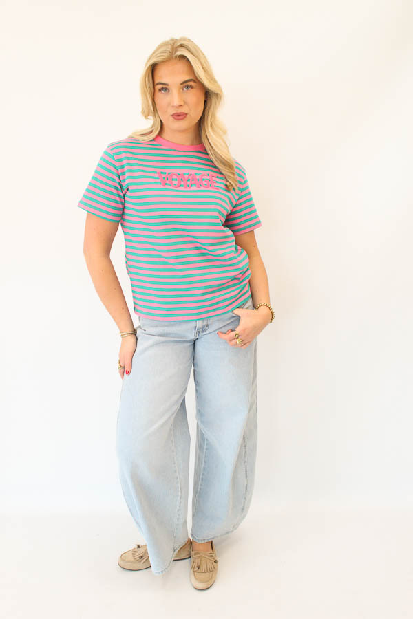 T-shirt gestreept roze | Voyage