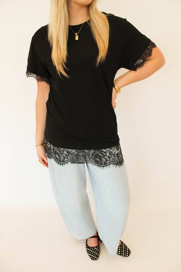 T-shirt kant zwart | Kim - Afbeelding 3
