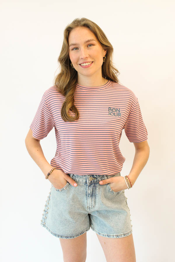 T-shirt roze | Bonjour