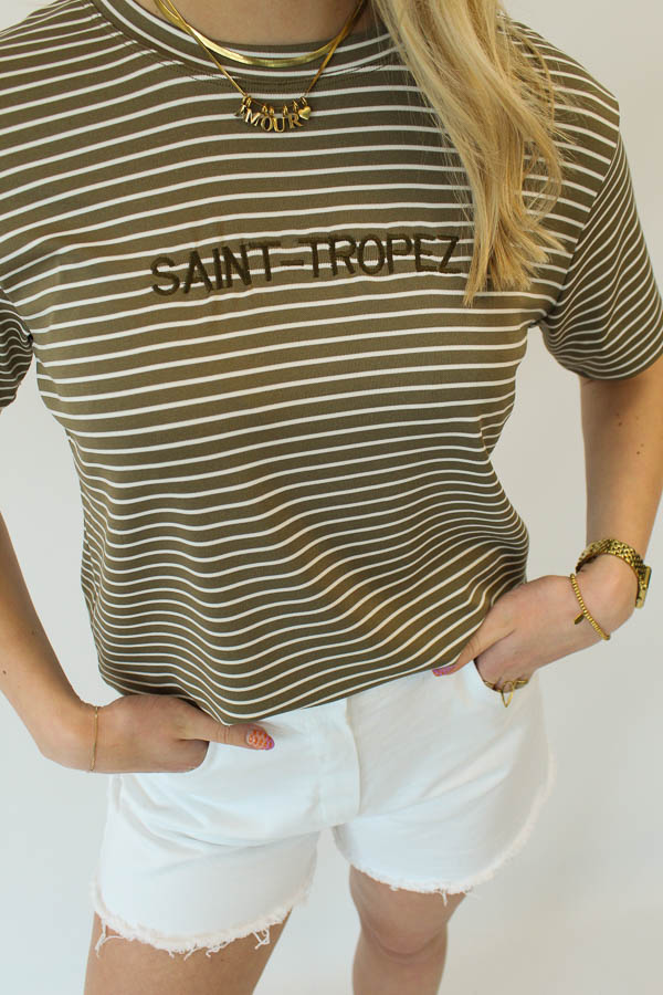 T-shirt strepen khaki | Charlie - Afbeelding 3