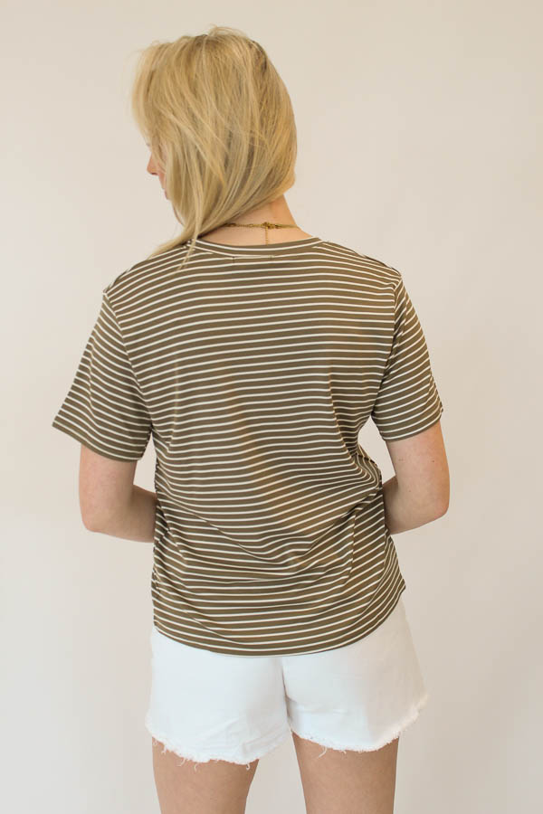 T-shirt strepen khaki | Charlie - Afbeelding 1