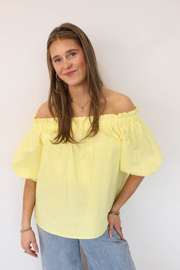 Top off-shoulder geel | Claire