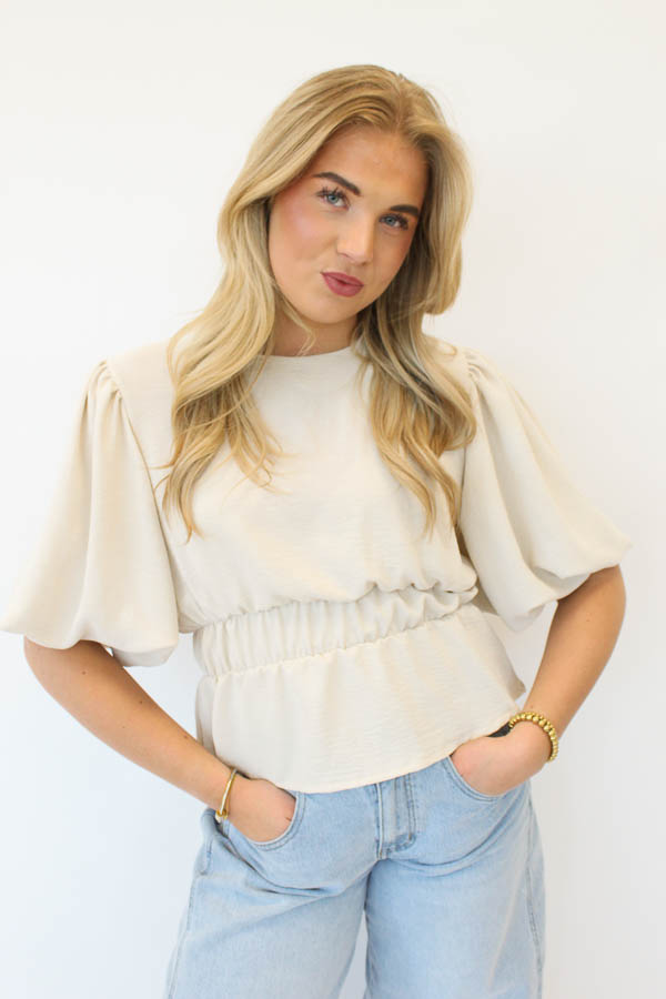Top pofmouw beige | Bree