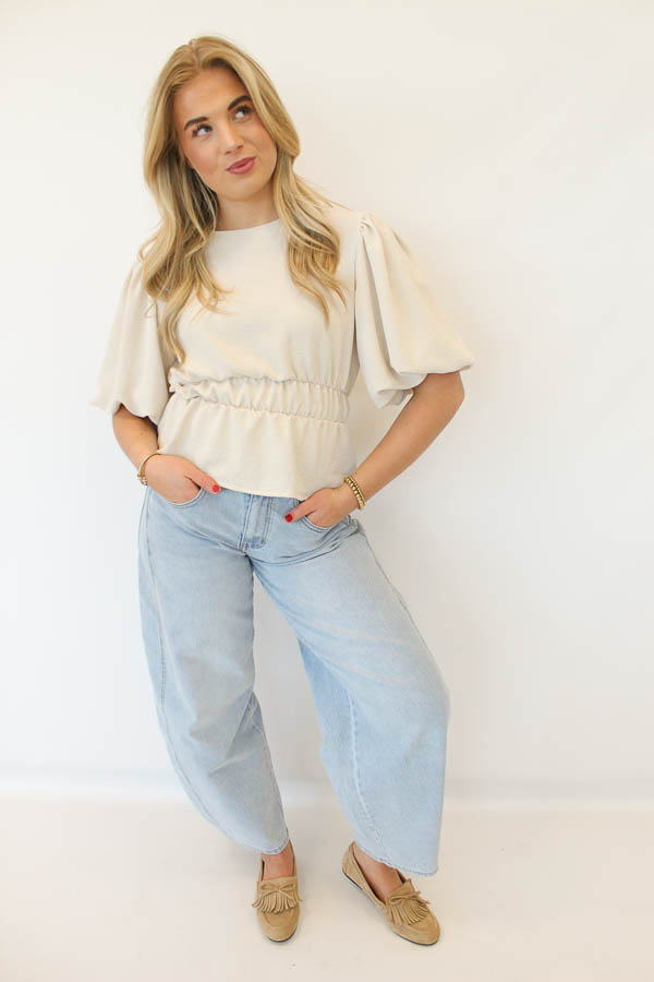 Top pofmouw beige | Bree - Afbeelding 2