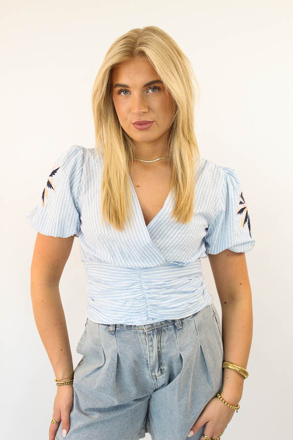 Top pofmouwen blauw | Pien
