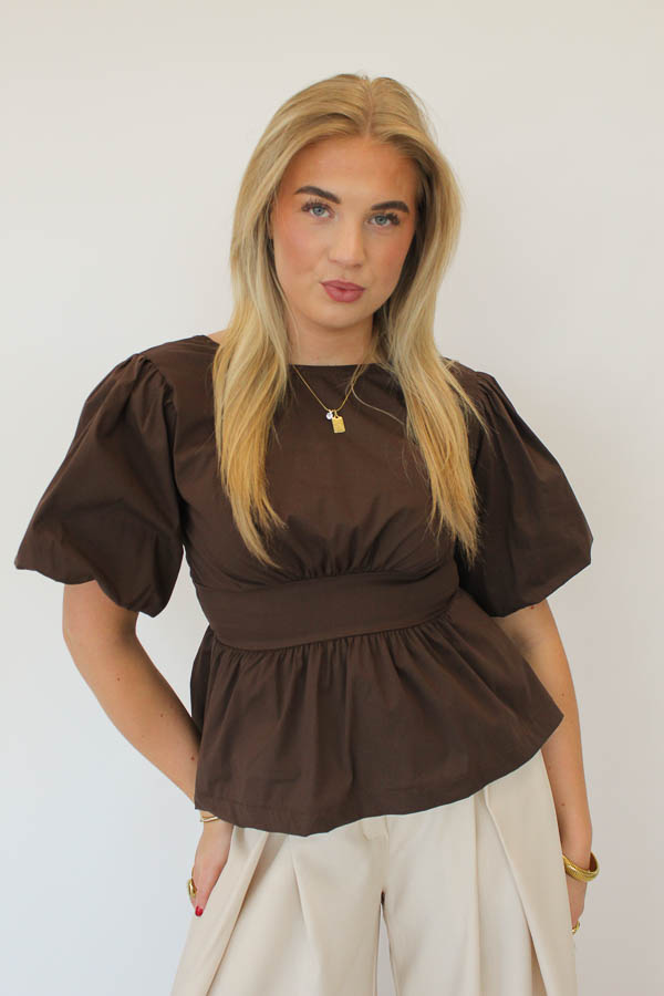 Top pofmouwen bruin | Noa