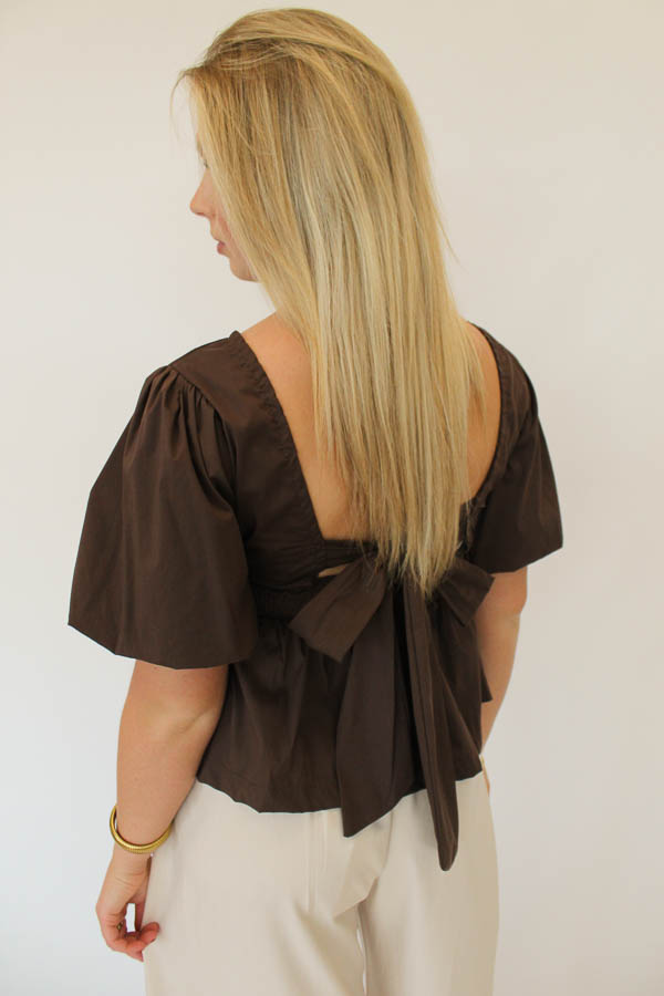 Top pofmouwen bruin | Noa - Afbeelding 3