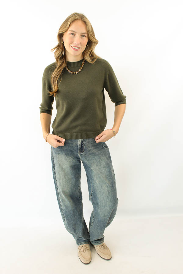 Trui driekwart mouw army | Merel - Afbeelding 3