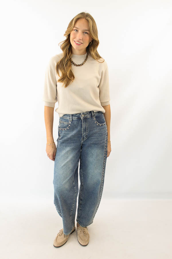 Trui driekwart mouw beige | Merel - Afbeelding 3