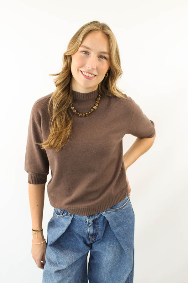 Trui driekwart mouw mokka | Merel
