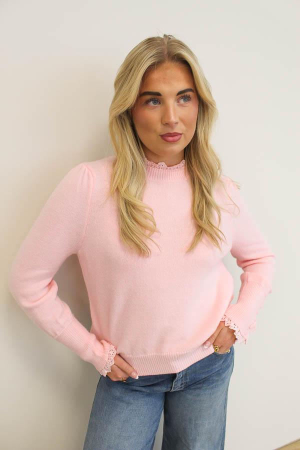 Trui kant detail roze | Ella
