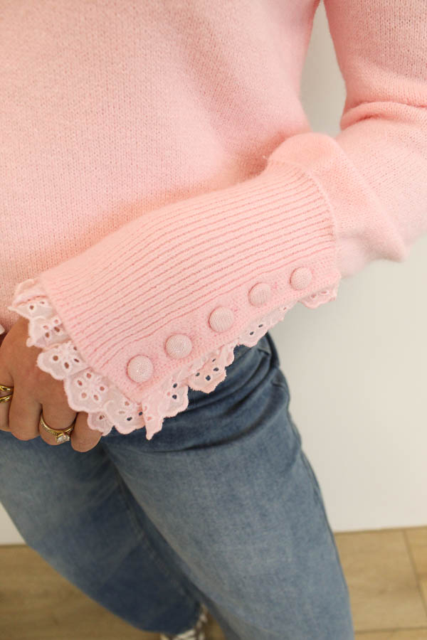 Trui kant detail roze | Ella - Afbeelding 2