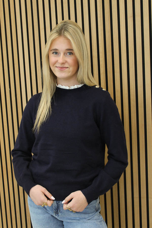 Trui kanten hals navy | Jitske