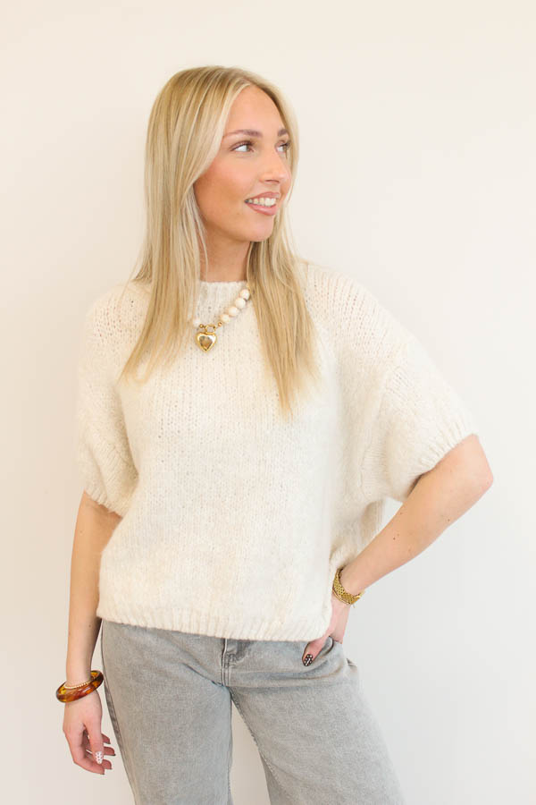 Trui korte mouw beige | Maje