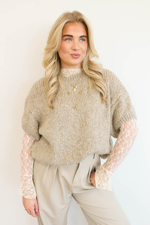 Trui korte mouw taupe | Maje