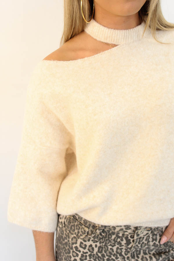 Trui open schouder beige  - Afbeelding 2