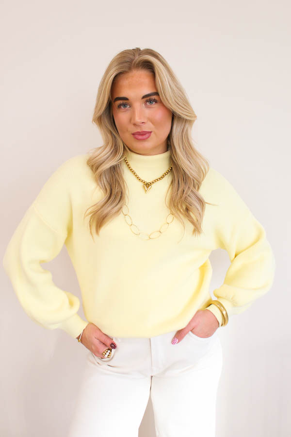 Trui pofmouwen pastel geel | Amalia