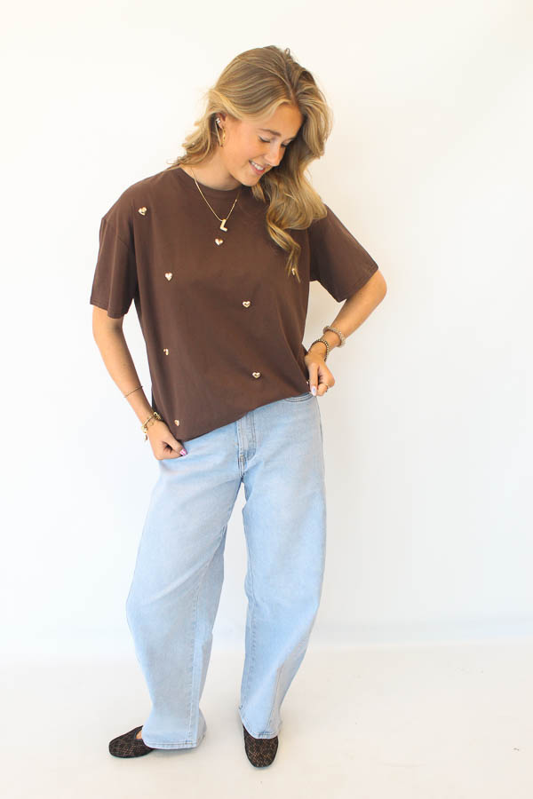 Tshirt hartjes bruin | Love - Afbeelding 2