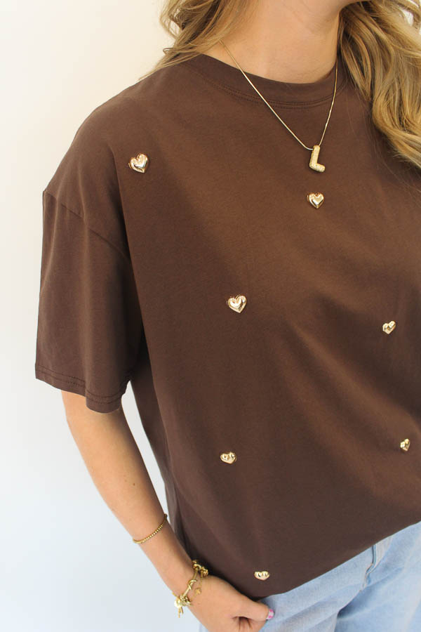 Tshirt hartjes bruin | Love - Afbeelding 3