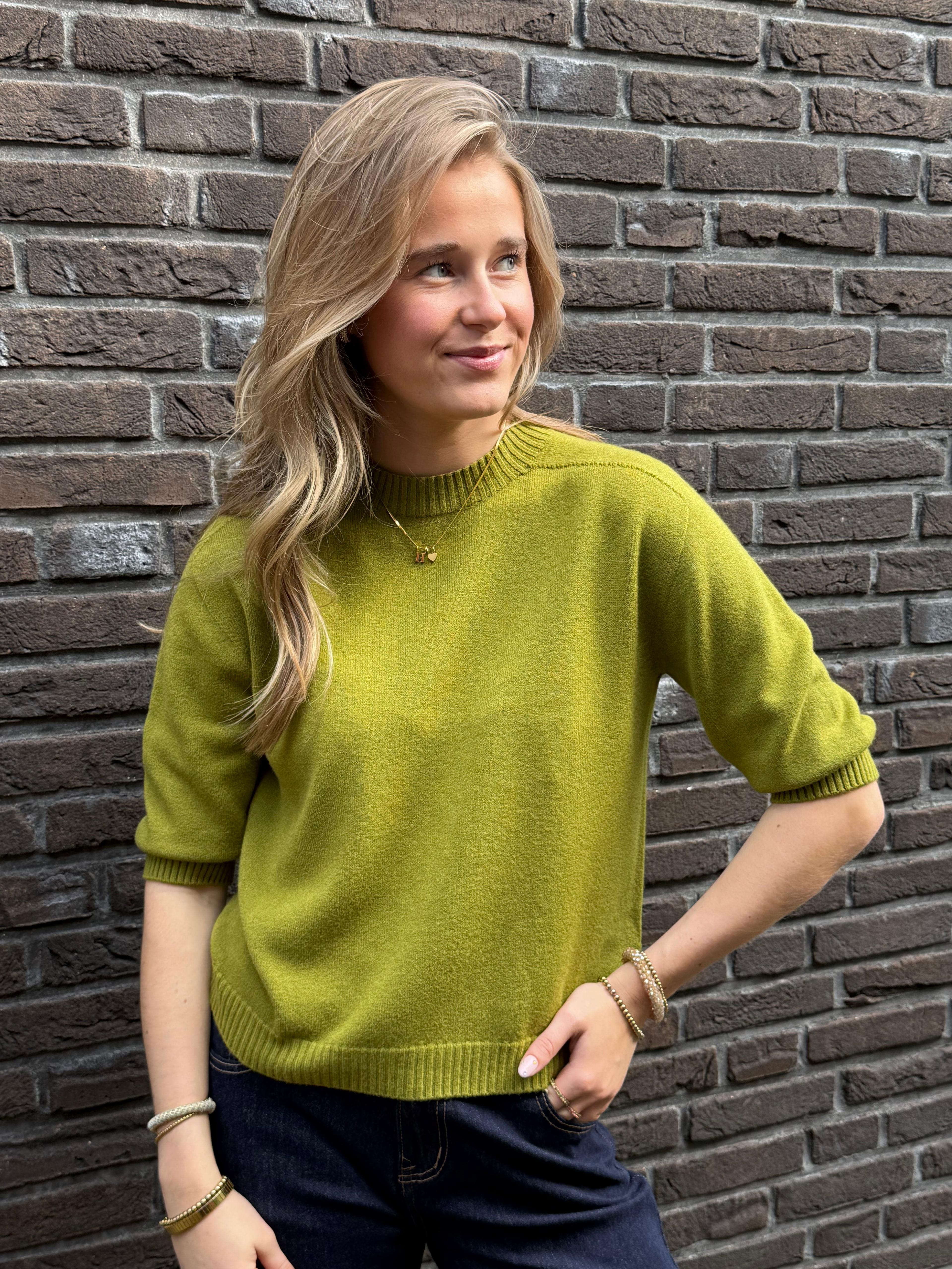 Trui driekwart mouw groen | Merel