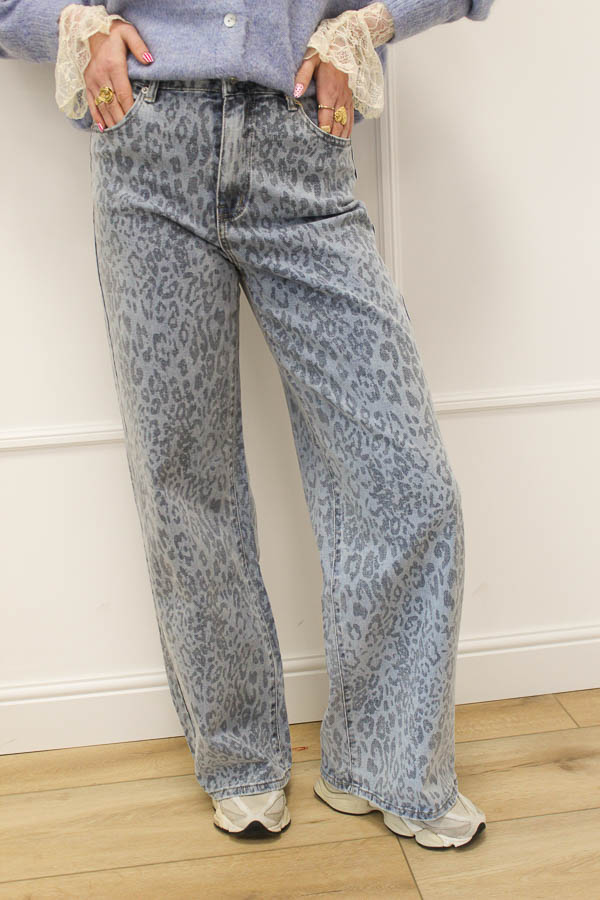 Wide jeans leopard blauw | Lis