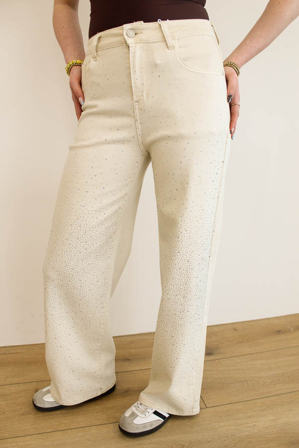 Wide jeans beige strass | Isa