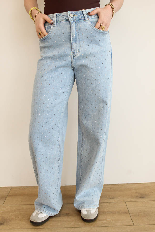 Wide jeans blauw studs | Bo