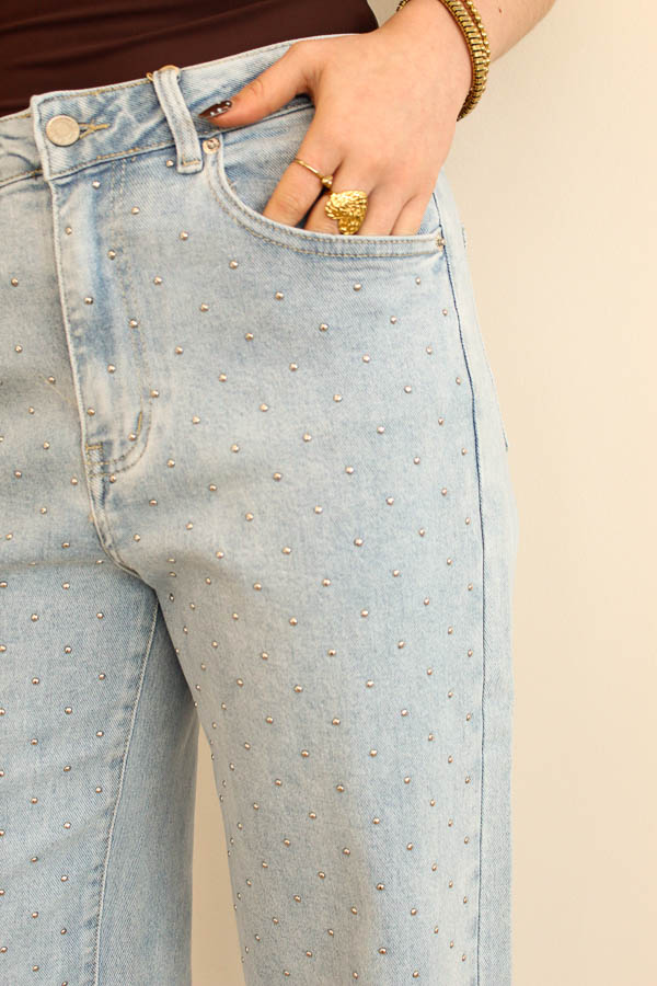 Wide jeans blauw studs | Bo - Afbeelding 4