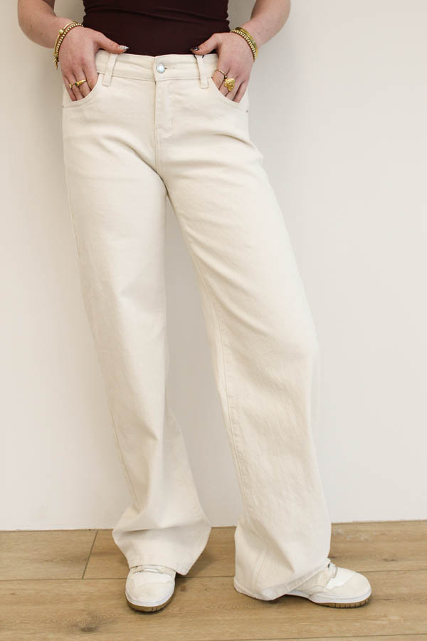 Wide leg jeans beige | Lotte - Afbeelding 4