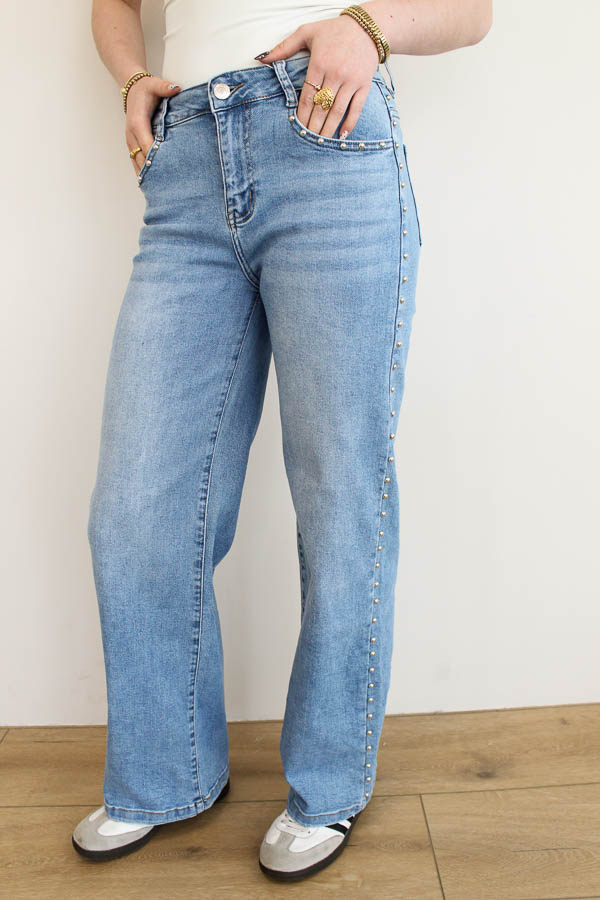 Wide leg jeans blauw | Studs