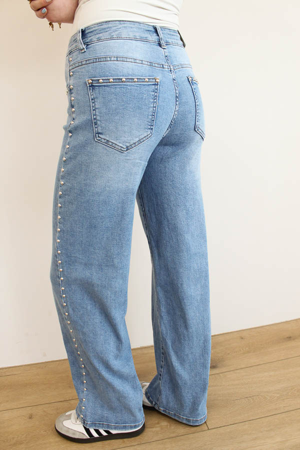 Wide leg jeans blauw | Studs - Afbeelding 4