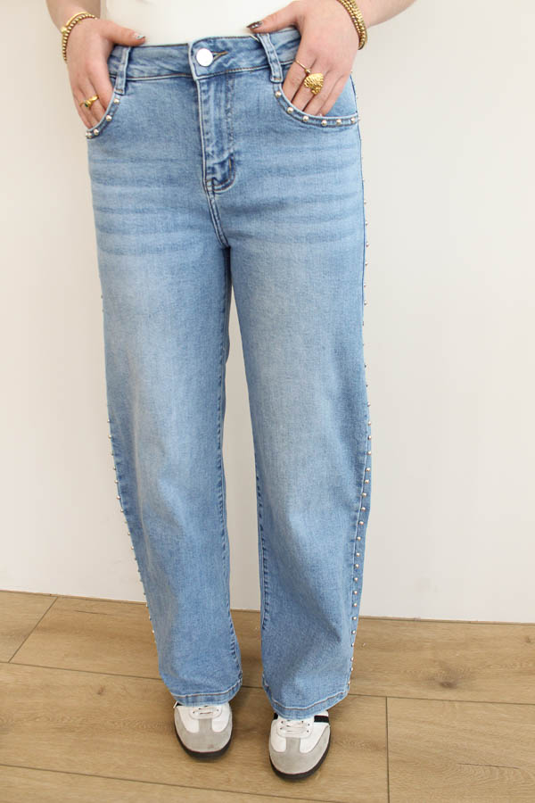 Wide leg jeans blauw | Studs - Afbeelding 3