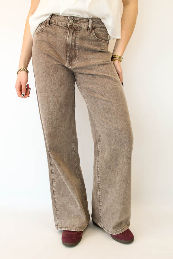 Wide leg jeans bruin | Venna