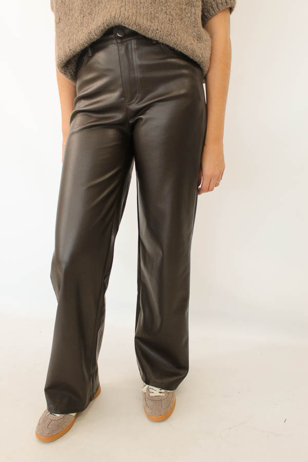Wide leg leren broek bruin | Joly