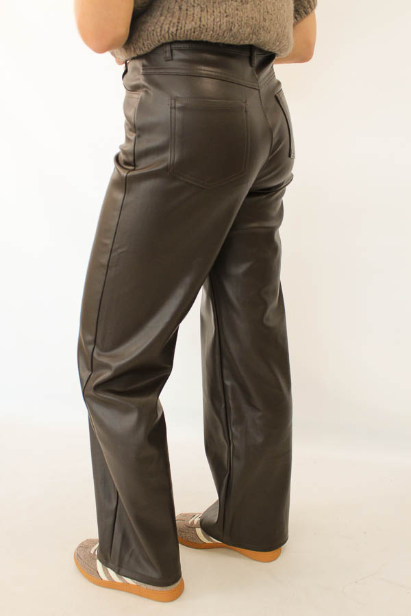 Wide leg leren broek bruin | Joly - Afbeelding 1