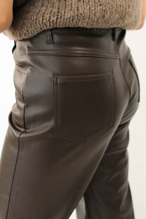 Wide leg leren broek bruin | Joly - Afbeelding 2