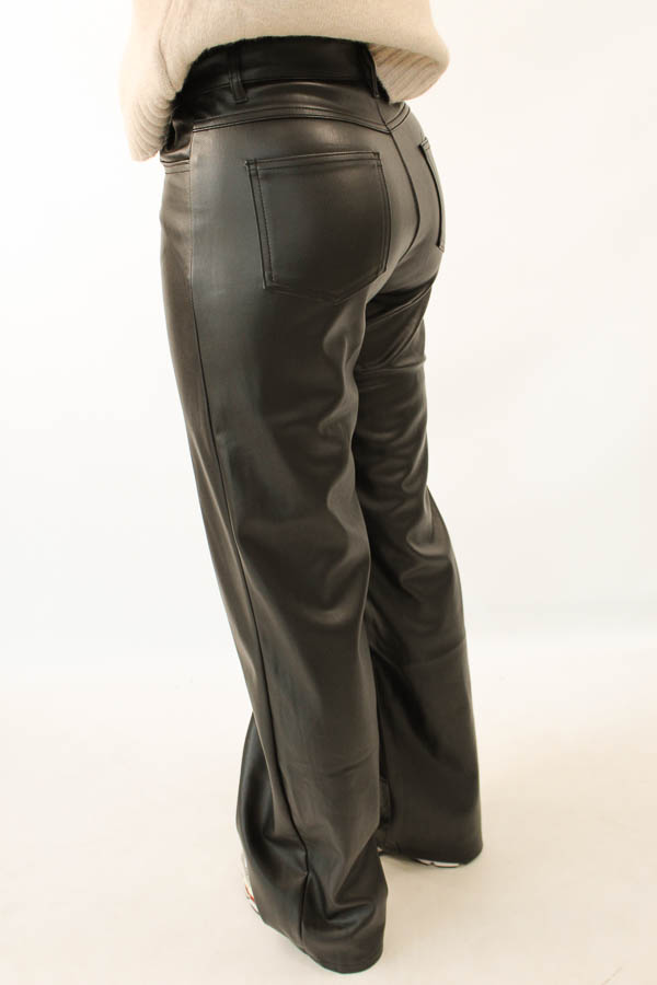 Wide leg leren broek zwart | Joly - Afbeelding 3