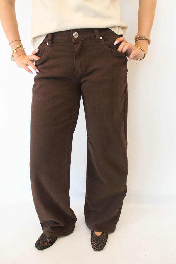 Wide leg jeans bruin | Romy