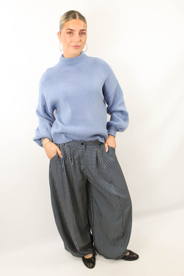 Wijde pantalon ruiten blauw | Iva