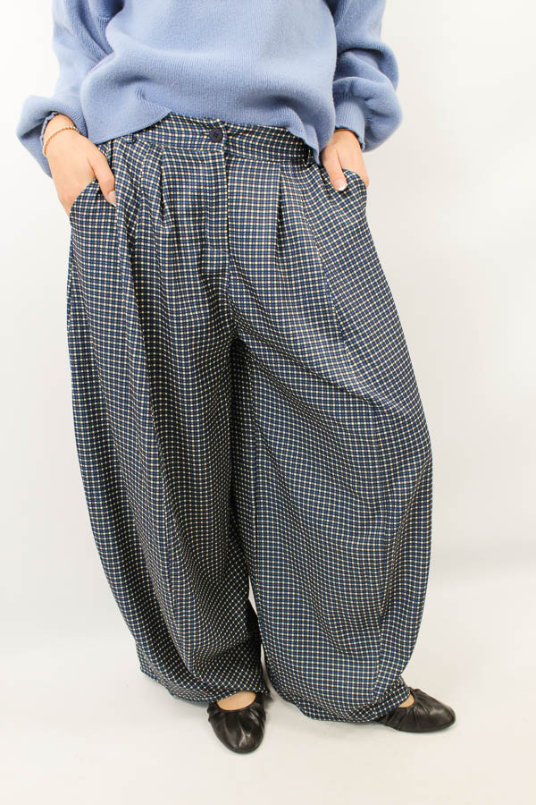 Wijde pantalon ruiten blauw | Iva - Afbeelding 2