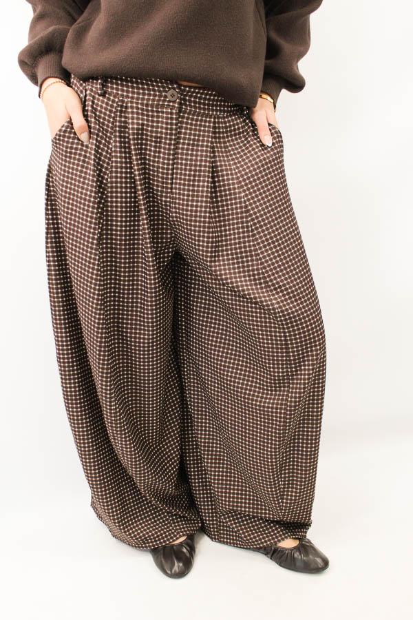 Wijde pantalon ruiten bruin | Iva  - Afbeelding 2