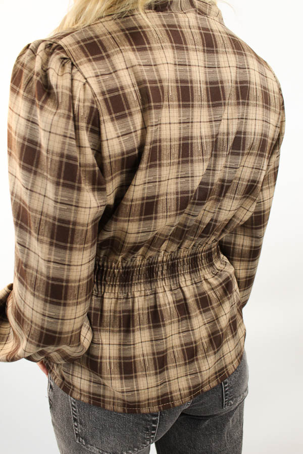 Wikkelblouse ruiten bruin | Fee  - Afbeelding 3